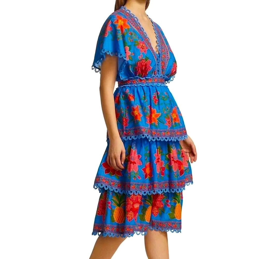 Farm Rio Women's Tropical Tapestry Layered Midi Dress - Blue